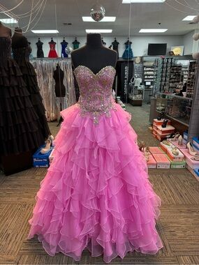 Authentic MORILEE sz2 95095 PINK RUFFLED PROM DRESS FORMAL PAGEANT GOWN BALLGOWN